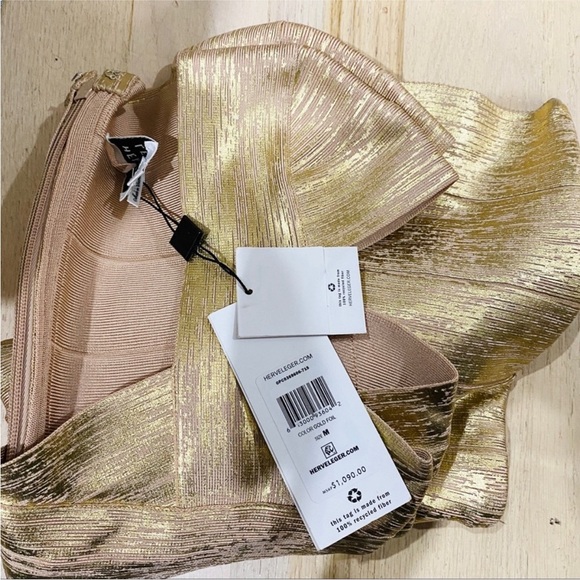 HERVÉ LÉGER Off-the-shoulder metallic bandage mini dress NEW - Picture 6 of 6